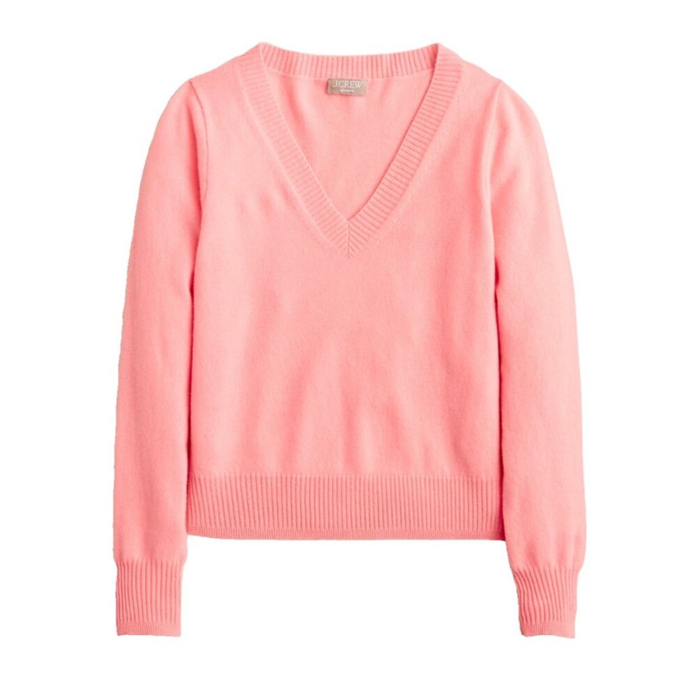 NWT J.Crew Cashmere Shrunken V-neck Sweater in Brilliant Peony Pink Pullover M